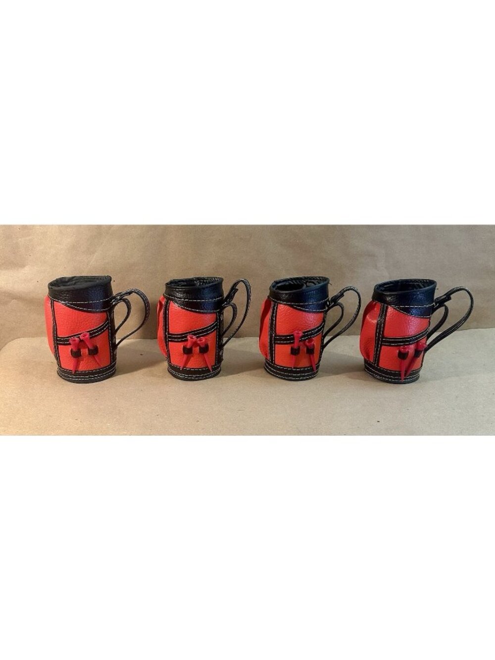 Vintage- Set of 4- Mini Red Golf Bag Drink Holders- No Cups